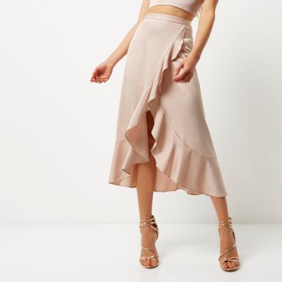 Light pink ruffle maxi skirt